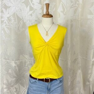 New York City Design Co. Yellow Twist Front Sleeveless V Neck Top Women's Medium